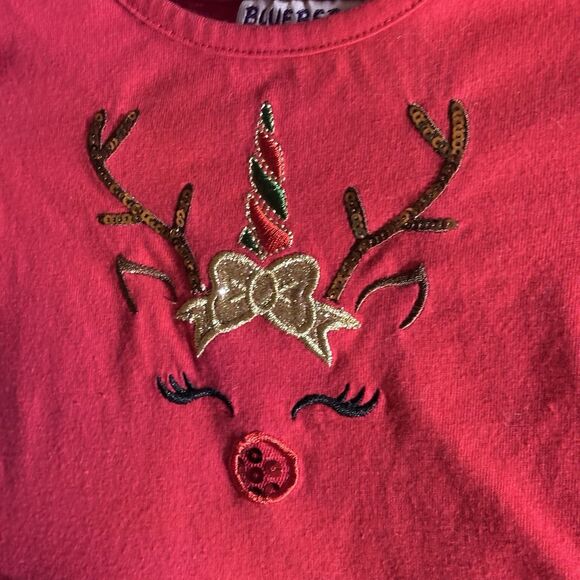 BlueBeri Boulevard Red Christmas Reindeer Sequin Dress Girls size 12 months - Picture 3 of 12